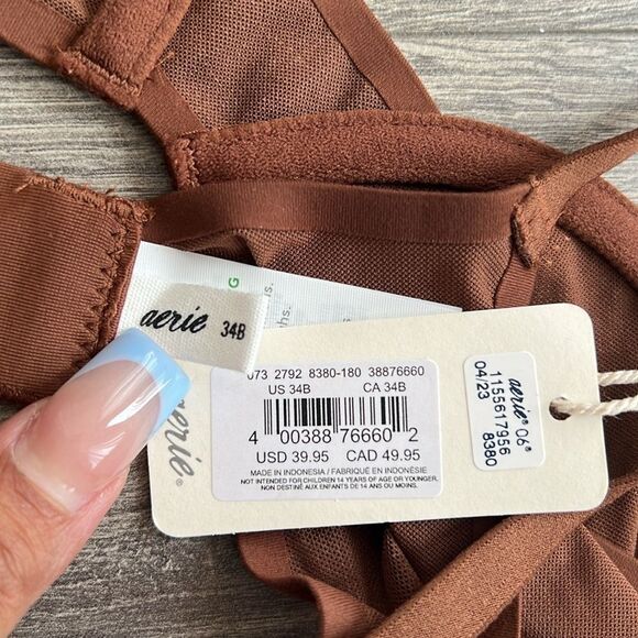 SMOOTHEZ by Aerie Balconette Mesh Bra Size 34B Universe Brown Underwire Sheer - Picture 3 of 7